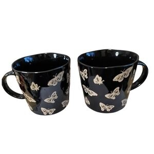 Fig & Fern Ceramic Black Reflective w/ Shimmery Butterflies Set of 2 Coffee Mugs